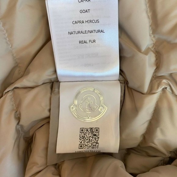 Moncler Choisia Goat Fur Collar Down Asymmetric Jacket NWT 1 SMALL Stone $1810 - Picture 7 of 10